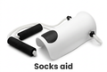 Socks aid device with pull ropes on white background with a bold Socks aid label