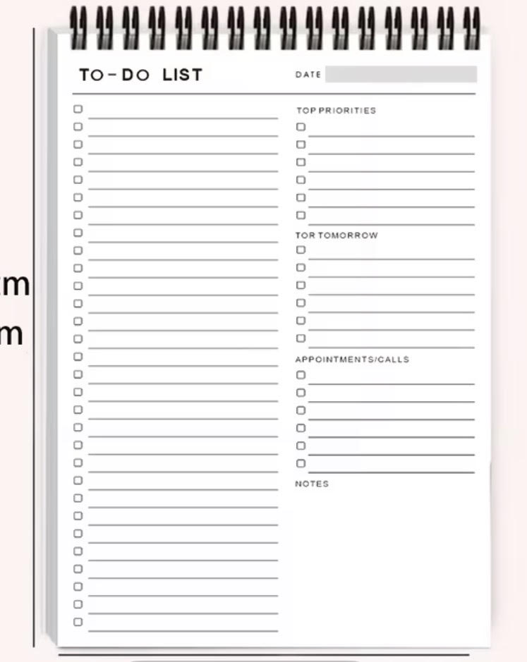 Spiral-bound to-do list memo pad included in the Time Buddy Kit