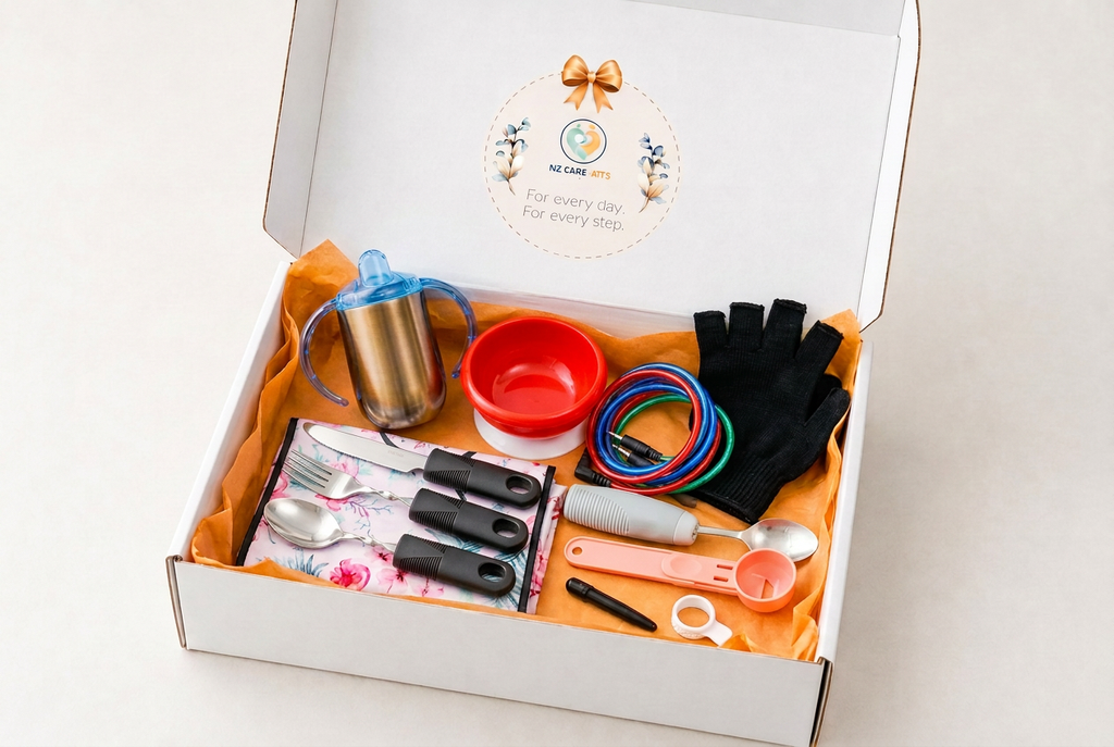 Brightened Parkinson’s Kit in an open branded white gift box with orange tissue